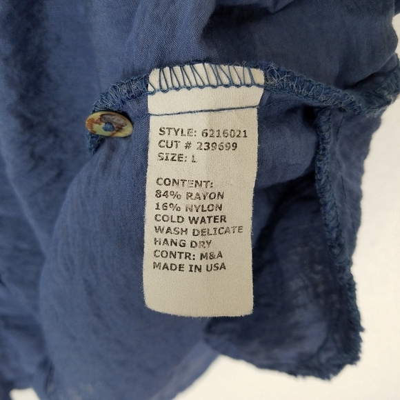 Cut Loose Periwinkle Hidden Button Front Lagenlook Longsleeve Tunic Top Large - Picture 11 of 12